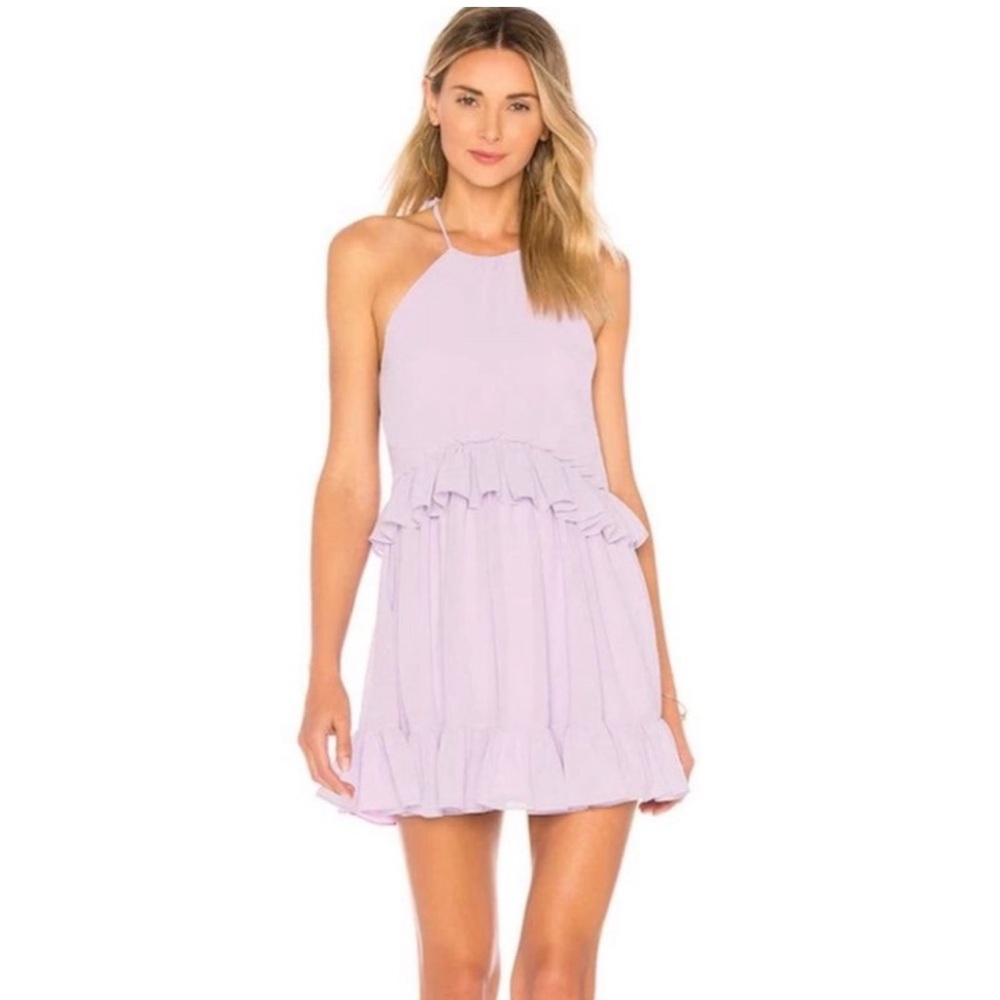 Revolve Lovers + Friends Pastel Lilac Banks Ruffle Mini Dress NWT